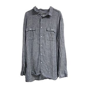 Island Company Linen Pilot Shirt Button Down Long Sleeve Shirt Blue Men's Sz XXL